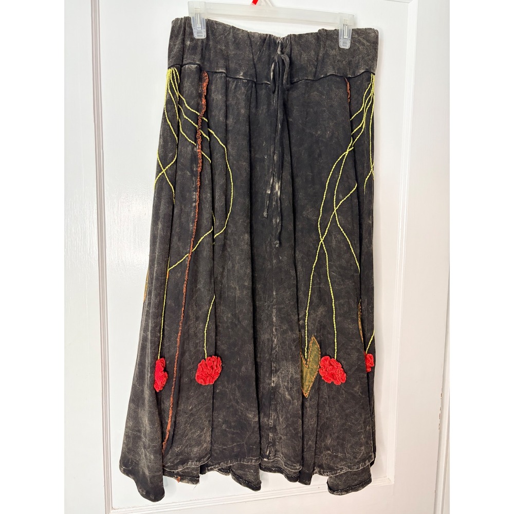 Rising International Cotton Acid Wash Floral Embroidered Midi Skirt XXL Nepal